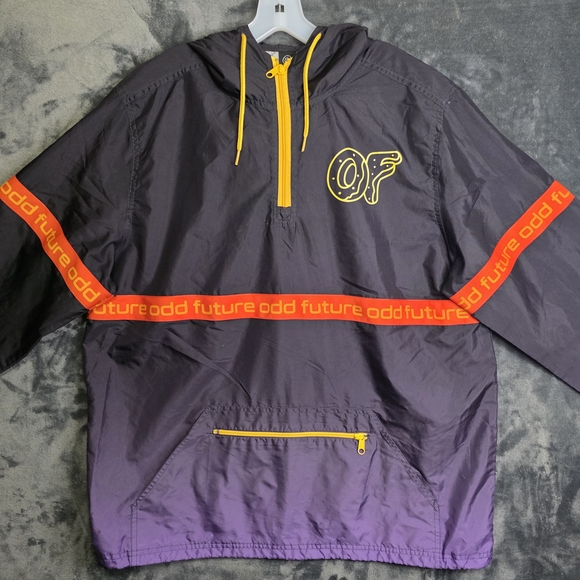 Odd Future Windbreaker Anorak Jacket Men's Size L Hooded Black Purple Yellow - Picture 2 of 8